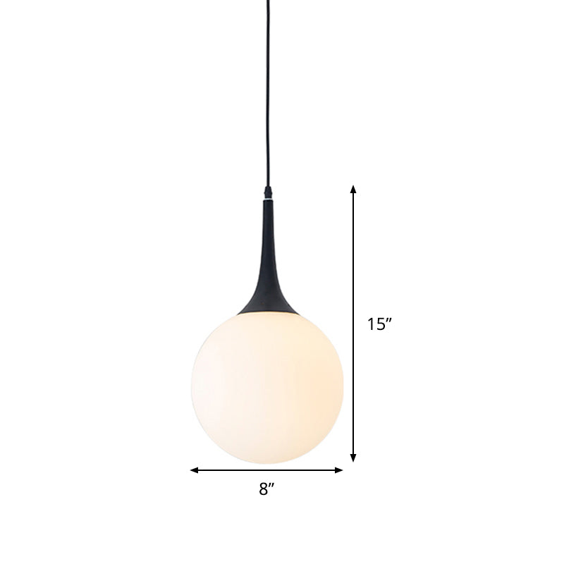 White Glass Sphere Hanging Ceiling Light Postmodern 1 Head 6"/8"/12" Wide Pendant Lighting Clearhalo 'Ceiling Lights' 'Glass shade' 'Glass' 'Modern Pendants' 'Modern' 'Pendant Lights' 'Pendants' Lighting' 289238