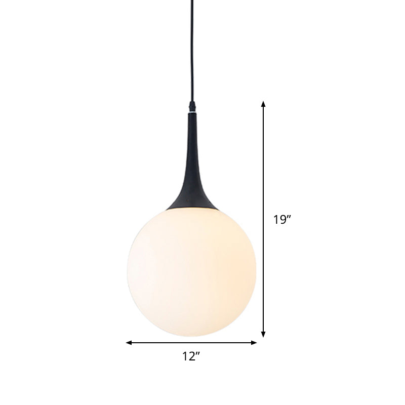 White Glass Sphere Hanging Ceiling Light Postmodern 1 Head 6"/8"/12" Wide Pendant Lighting Clearhalo 'Ceiling Lights' 'Glass shade' 'Glass' 'Modern Pendants' 'Modern' 'Pendant Lights' 'Pendants' Lighting' 289239