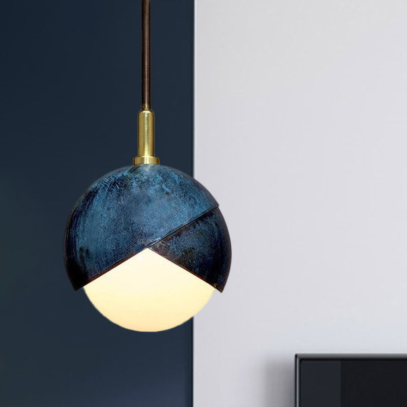 Semi Sphere Shade Pendant Lamp Postmodern Metal 1 Head Blue Hanging Lamp, 5.5"/9.5" Wide Clearhalo 'Ceiling Lights' 'Glass shade' 'Glass' 'Modern Pendants' 'Modern' 'Pendant Lights' 'Pendants' Lighting' 289254