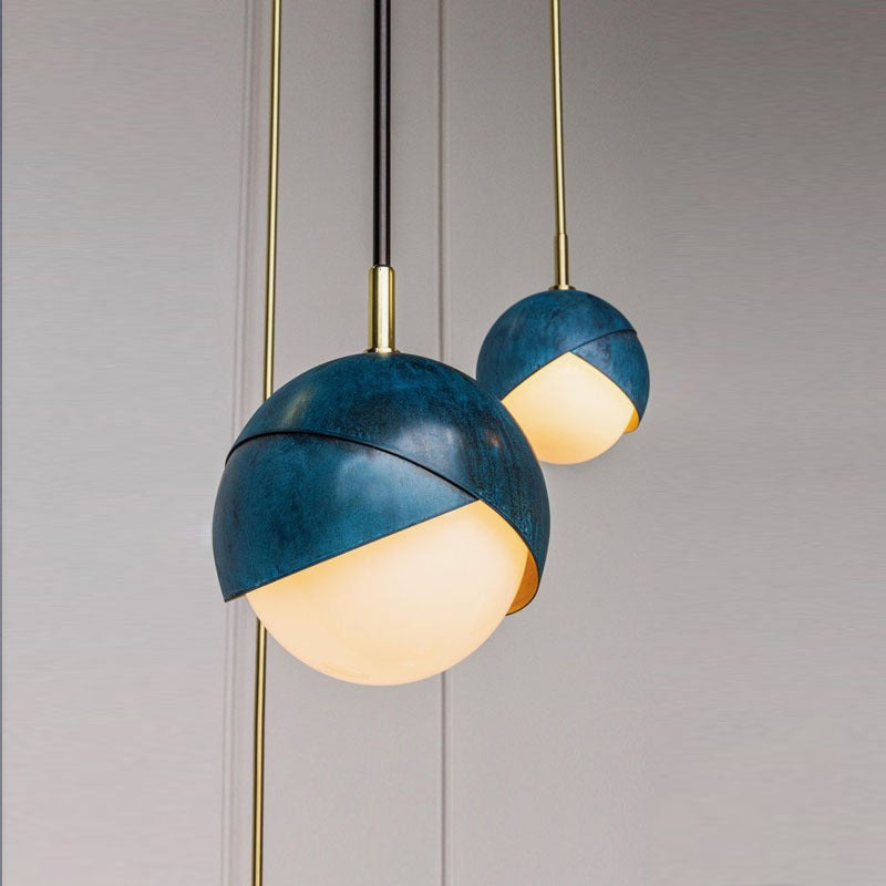 Semi Sphere Shade Pendant Lamp Postmodern Metal 1 Head Blue Hanging Lamp, 5.5"/9.5" Wide Clearhalo 'Ceiling Lights' 'Glass shade' 'Glass' 'Modern Pendants' 'Modern' 'Pendant Lights' 'Pendants' Lighting' 289255