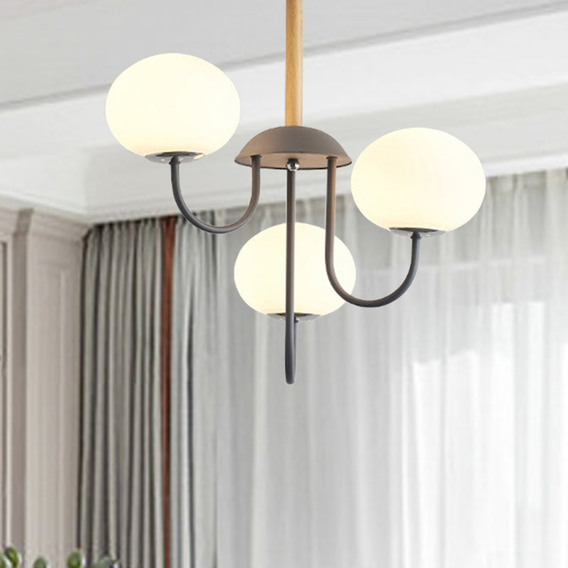 3/5 Lights Living Room Hanging Lamp Nordic Style Gray/Green Chandelier Light Fixture with Dome White Glass Shade Clearhalo 'Ceiling Lights' 'Chandeliers' 'Glass shade' 'Glass' 'Modern Chandeliers' 'Modern' Lighting' 289283