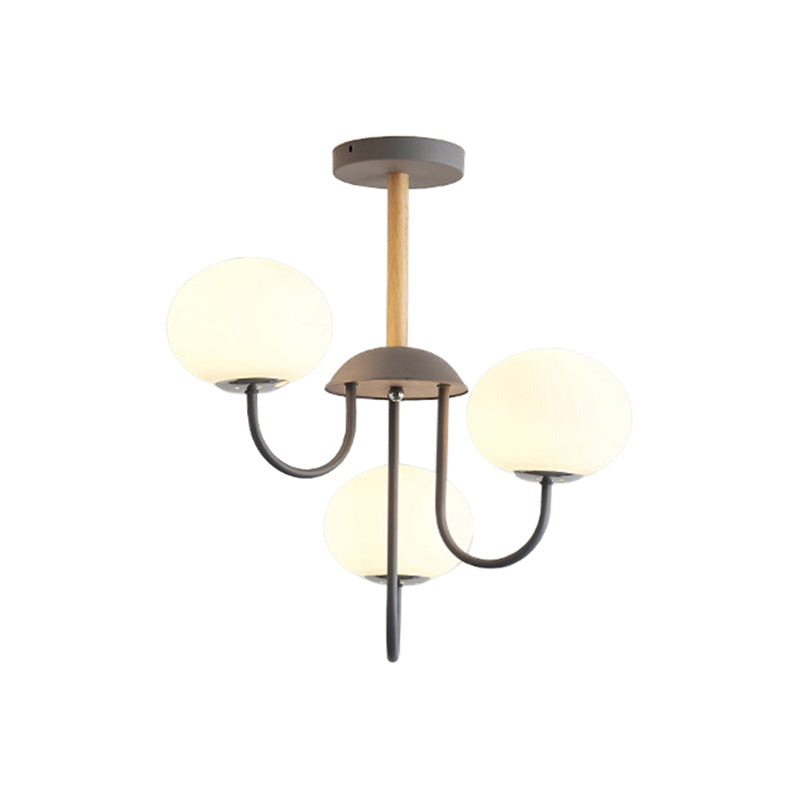 3/5 Lights Living Room Hanging Lamp Nordic Style Gray/Green Chandelier Light Fixture with Dome White Glass Shade Clearhalo 'Ceiling Lights' 'Chandeliers' 'Glass shade' 'Glass' 'Modern Chandeliers' 'Modern' Lighting' 289286