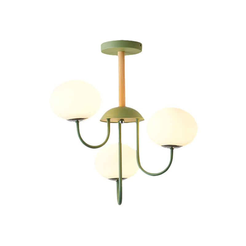 3/5 Lights Living Room Hanging Lamp Nordic Style Gray/Green Chandelier Light Fixture with Dome White Glass Shade Clearhalo 'Ceiling Lights' 'Chandeliers' 'Glass shade' 'Glass' 'Modern Chandeliers' 'Modern' Lighting' 289297