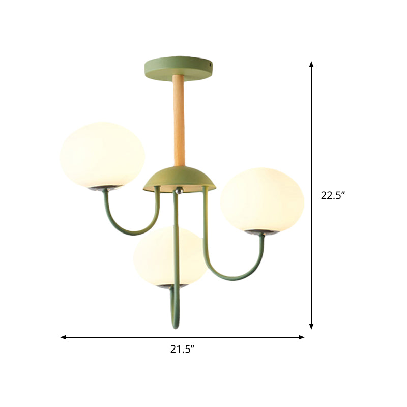 3/5 Lights Living Room Hanging Lamp Nordic Style Gray/Green Chandelier Light Fixture with Dome White Glass Shade Clearhalo 'Ceiling Lights' 'Chandeliers' 'Glass shade' 'Glass' 'Modern Chandeliers' 'Modern' Lighting' 289298