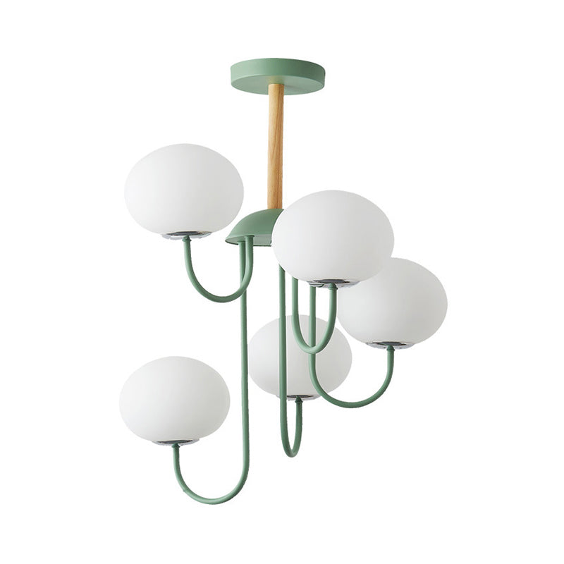 3/5 Lights Living Room Hanging Lamp Nordic Style Gray/Green Chandelier Light Fixture with Dome White Glass Shade Clearhalo 'Ceiling Lights' 'Chandeliers' 'Glass shade' 'Glass' 'Modern Chandeliers' 'Modern' Lighting' 289303