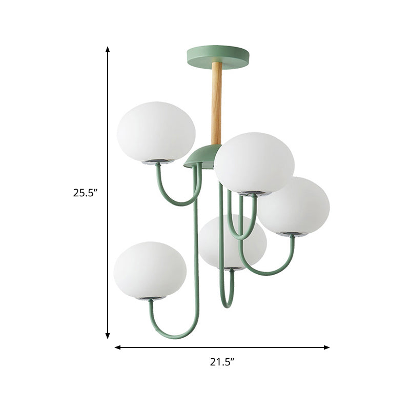 3/5 Lights Living Room Hanging Lamp Nordic Style Gray/Green Chandelier Light Fixture with Dome White Glass Shade Clearhalo 'Ceiling Lights' 'Chandeliers' 'Glass shade' 'Glass' 'Modern Chandeliers' 'Modern' Lighting' 289304