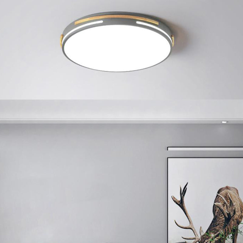 Round Flushmount Macaron Metal LED Grey/White/Green Ceiling Mounted Fixture in Warm/White Light, 16.5"/20.5" Wide Grey White Clearhalo 'Ceiling Lights' 'Close To Ceiling Lights' 'Close to ceiling' 'Flush mount' Lighting' 289313