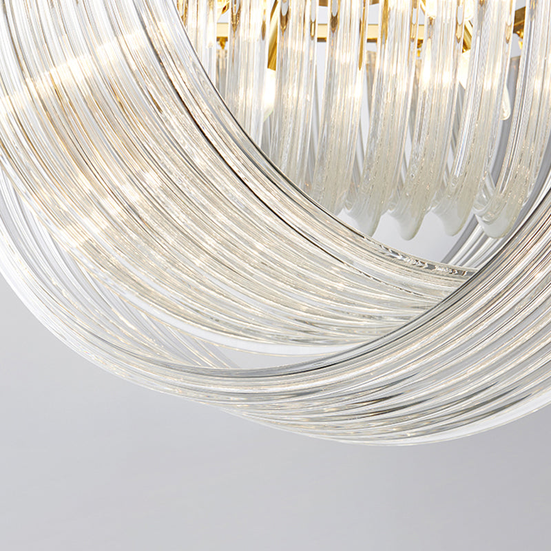 Dome Chandelier Light Modernism Curved Prism Glass Strip 4/6 Heads Brass Hanging Light, 19.5"/25.5" Wide Clearhalo 'Ceiling Lights' 'Chandeliers' 'Glass shade' 'Glass' 'Modern Chandeliers' 'Modern' 'Pendant Lights' Lighting' 289330