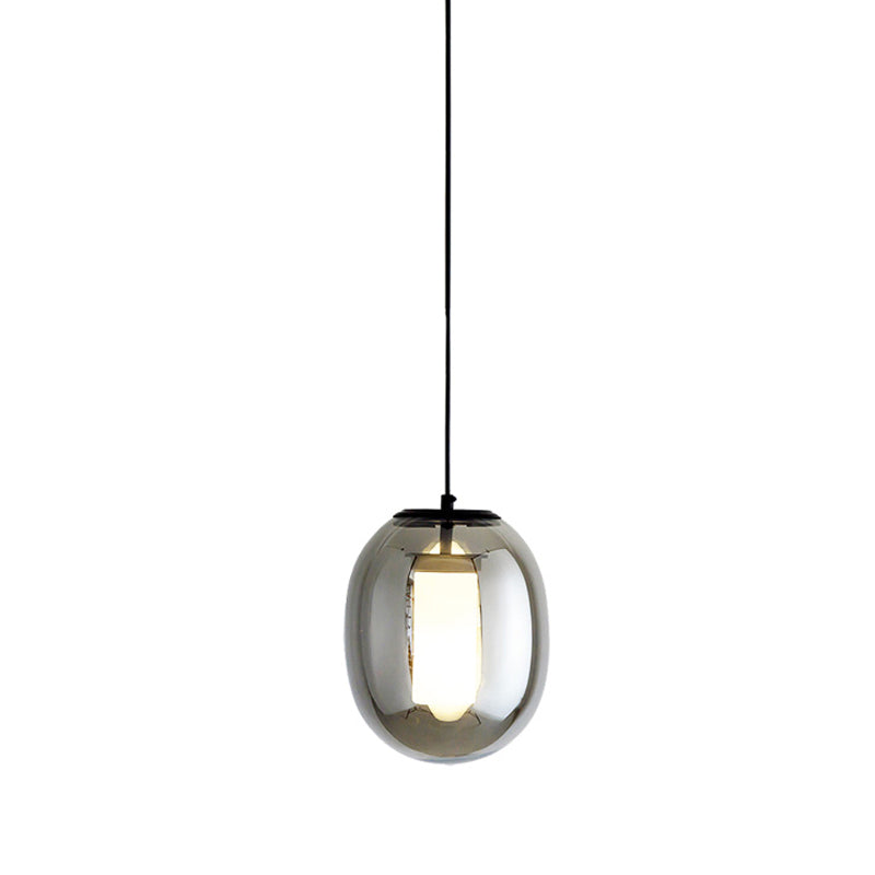 Oval Bedroom Hanging Lamp Kit Black Glass 1 Head 7"/8.5" Wide Simple Style Pendant Light Clearhalo 'Ceiling Lights' 'Modern Pendants' 'Modern' 'Pendant Lights' 'Pendants' Lighting' 289347