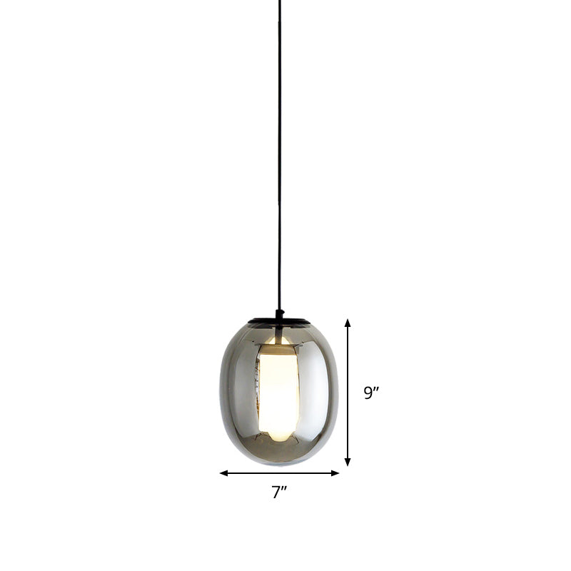 Oval Bedroom Hanging Lamp Kit Black Glass 1 Head 7"/8.5" Wide Simple Style Pendant Light Clearhalo 'Ceiling Lights' 'Modern Pendants' 'Modern' 'Pendant Lights' 'Pendants' Lighting' 289348