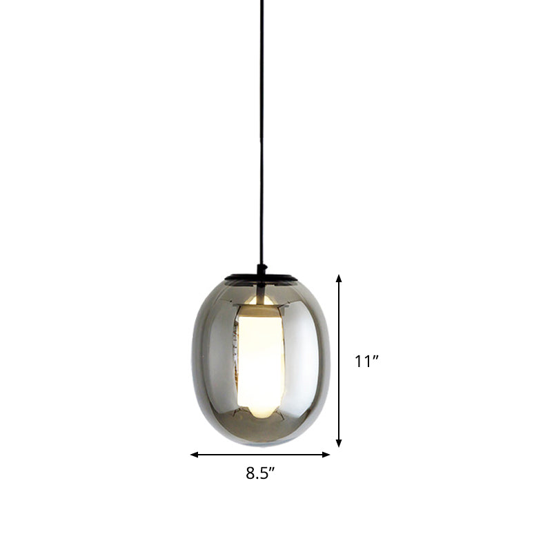 Oval Bedroom Hanging Lamp Kit Black Glass 1 Head 7"/8.5" Wide Simple Style Pendant Light Clearhalo 'Ceiling Lights' 'Modern Pendants' 'Modern' 'Pendant Lights' 'Pendants' Lighting' 289349