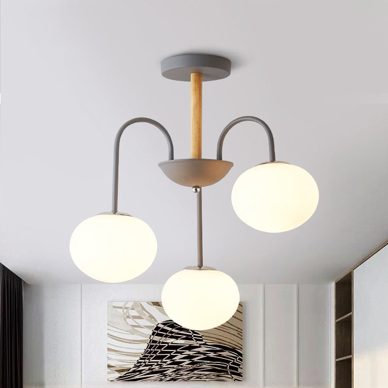 Dome White Glass Chandelier Lighting Contemporary Style 3/5 Lights Gray/Green Suspension Light Clearhalo 'Ceiling Lights' 'Chandeliers' 'Glass shade' 'Glass' 'Modern Chandeliers' 'Modern' Lighting' 289351