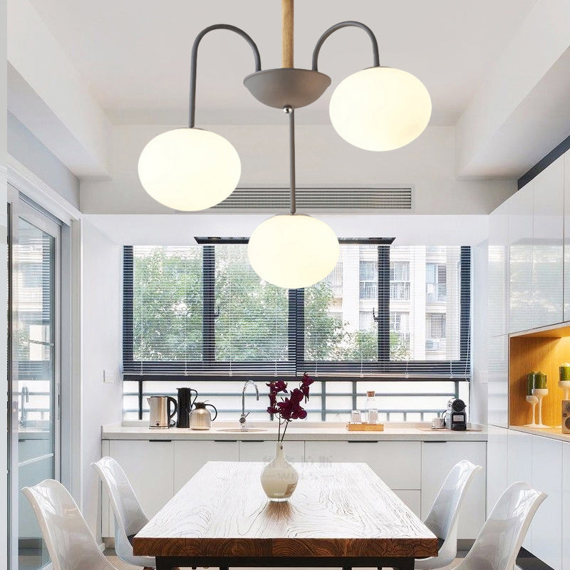 Dome White Glass Chandelier Lighting Contemporary Style 3/5 Lights Gray/Green Suspension Light Clearhalo 'Ceiling Lights' 'Chandeliers' 'Glass shade' 'Glass' 'Modern Chandeliers' 'Modern' Lighting' 289352