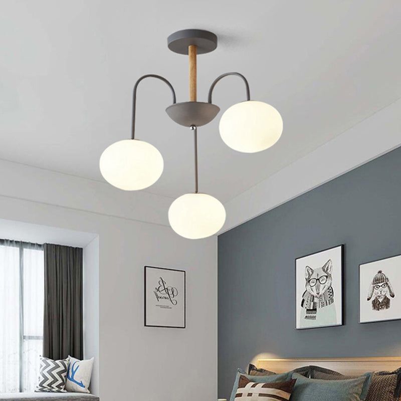 Dome White Glass Chandelier Lighting Contemporary Style 3/5 Lights Gray/Green Suspension Light Clearhalo 'Ceiling Lights' 'Chandeliers' 'Glass shade' 'Glass' 'Modern Chandeliers' 'Modern' Lighting' 289353