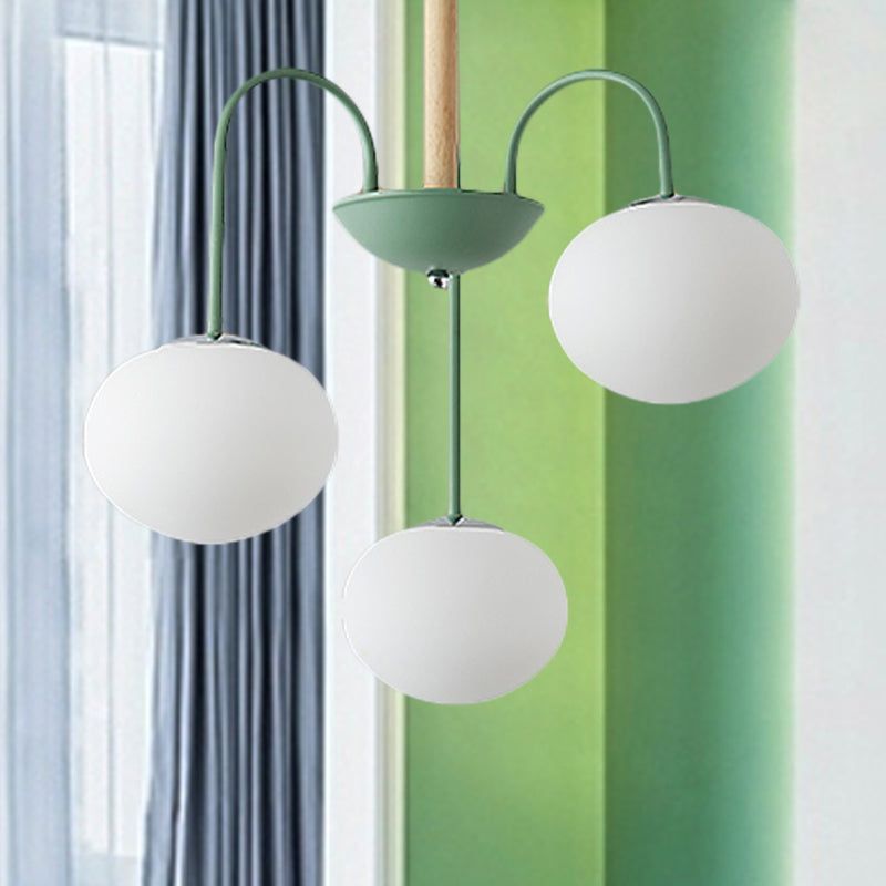 Dome White Glass Chandelier Lighting Contemporary Style 3/5 Lights Gray/Green Suspension Light Clearhalo 'Ceiling Lights' 'Chandeliers' 'Glass shade' 'Glass' 'Modern Chandeliers' 'Modern' Lighting' 289363