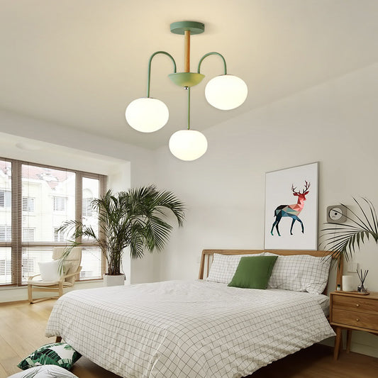 Dome White Glass Chandelier Lighting Contemporary Style 3/5 Lights Gray/Green Suspension Light Clearhalo 'Ceiling Lights' 'Chandeliers' 'Glass shade' 'Glass' 'Modern Chandeliers' 'Modern' Lighting' 289364