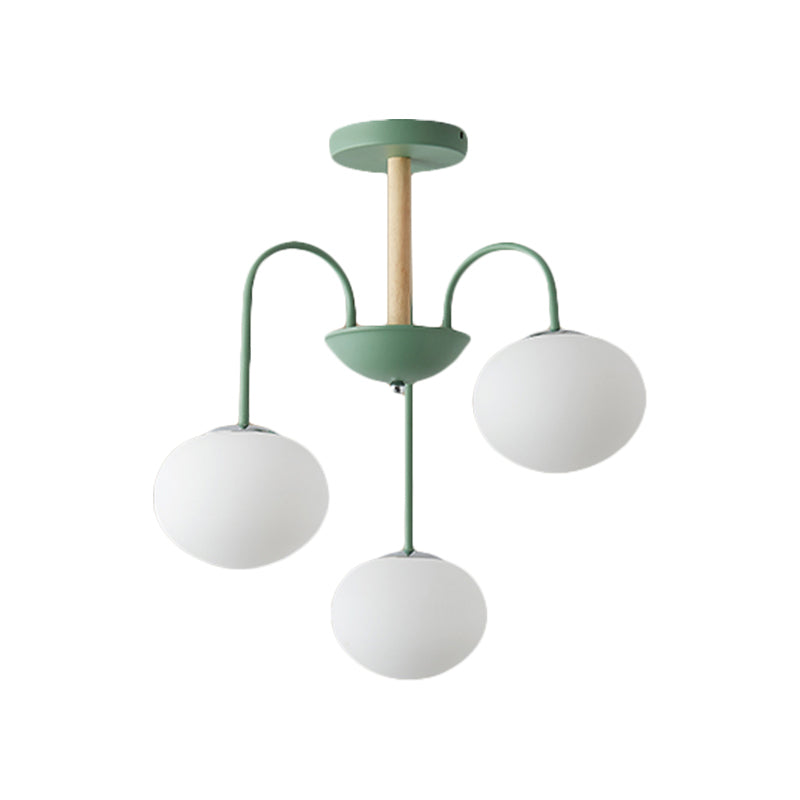 Dome White Glass Chandelier Lighting Contemporary Style 3/5 Lights Gray/Green Suspension Light Clearhalo 'Ceiling Lights' 'Chandeliers' 'Glass shade' 'Glass' 'Modern Chandeliers' 'Modern' Lighting' 289365