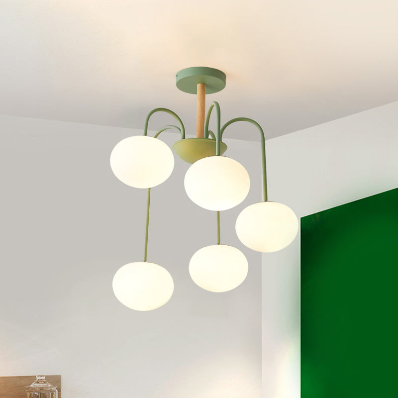 Dome White Glass Chandelier Lighting Contemporary Style 3/5 Lights Gray/Green Suspension Light Clearhalo 'Ceiling Lights' 'Chandeliers' 'Glass shade' 'Glass' 'Modern Chandeliers' 'Modern' Lighting' 289369