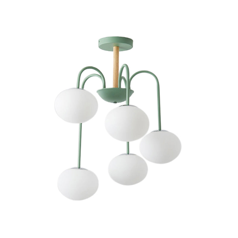 Dome White Glass Chandelier Lighting Contemporary Style 3/5 Lights Gray/Green Suspension Light Clearhalo 'Ceiling Lights' 'Chandeliers' 'Glass shade' 'Glass' 'Modern Chandeliers' 'Modern' Lighting' 289371