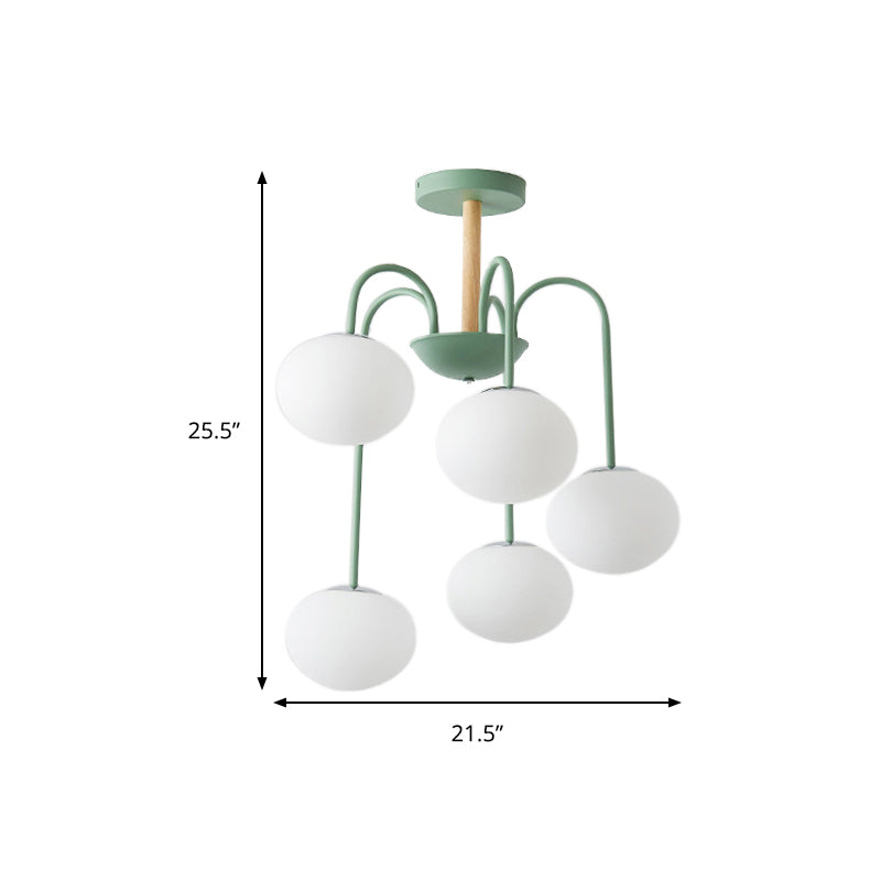 Dome White Glass Chandelier Lighting Contemporary Style 3/5 Lights Gray/Green Suspension Light Clearhalo 'Ceiling Lights' 'Chandeliers' 'Glass shade' 'Glass' 'Modern Chandeliers' 'Modern' Lighting' 289372