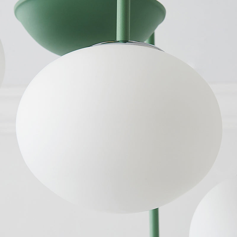 Dome White Glass Chandelier Lighting Contemporary Style 3/5 Lights Gray/Green Suspension Light Clearhalo 'Ceiling Lights' 'Chandeliers' 'Glass shade' 'Glass' 'Modern Chandeliers' 'Modern' Lighting' 289373