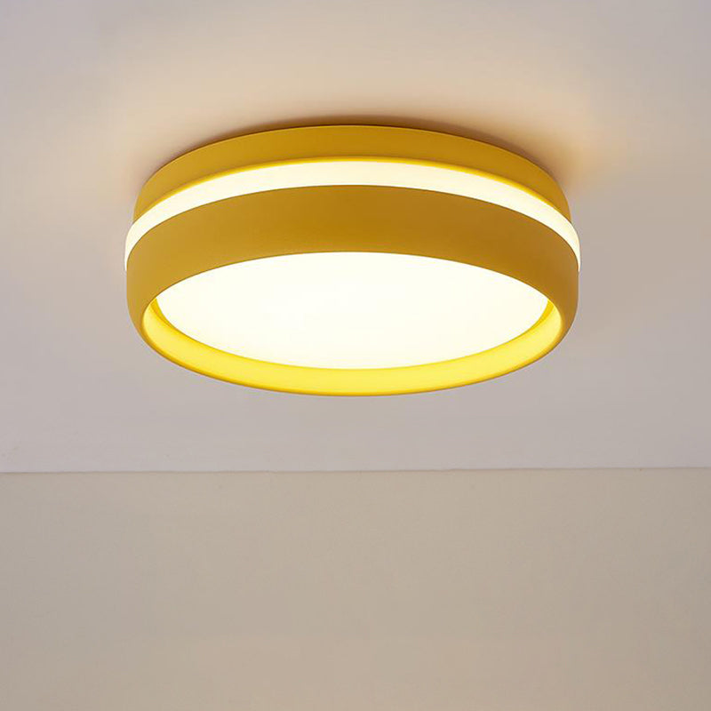 Metal Circular Flush Light Contemporary LED Pink/Yellow/Blue Close to Ceiling Lamp in Warm/White Light Yellow Clearhalo 'Ceiling Lights' 'Close To Ceiling Lights' 'Close to ceiling' 'Flush mount' Lighting' 289381