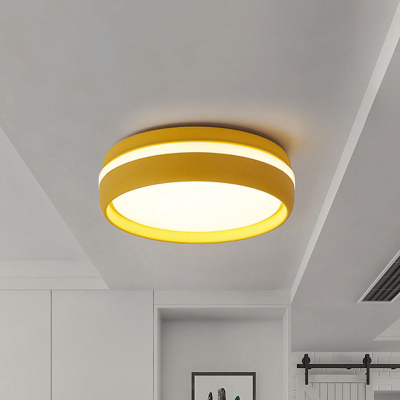 Metal Circular Flush Light Contemporary LED Pink/Yellow/Blue Close to Ceiling Lamp in Warm/White Light Clearhalo 'Ceiling Lights' 'Close To Ceiling Lights' 'Close to ceiling' 'Flush mount' Lighting' 289382