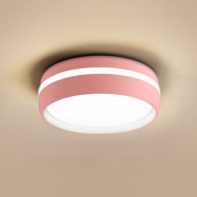 Metal Circular Flush Light Contemporary LED Pink/Yellow/Blue Close to Ceiling Lamp in Warm/White Light Pink White Clearhalo 'Ceiling Lights' 'Close To Ceiling Lights' 'Close to ceiling' 'Flush mount' Lighting' 289390