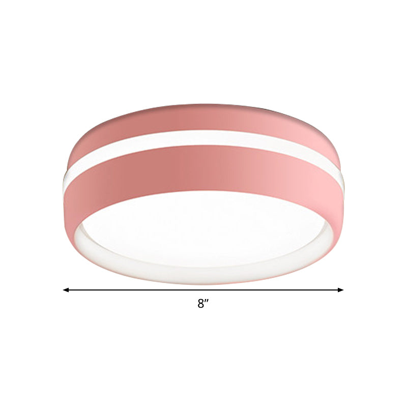 Metal Circular Flush Light Contemporary LED Pink/Yellow/Blue Close to Ceiling Lamp in Warm/White Light Clearhalo 'Ceiling Lights' 'Close To Ceiling Lights' 'Close to ceiling' 'Flush mount' Lighting' 289393