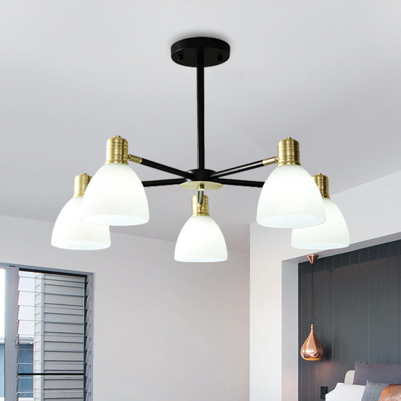 Milky Glass Dome Ceiling Pendant Light Modern Stylish 5/6/8 Lights Golden Chandelier Light Fixture 5 Gold Clearhalo 'Ceiling Lights' 'Chandeliers' 'Glass shade' 'Glass' 'Modern Chandeliers' 'Modern' Lighting' 289404