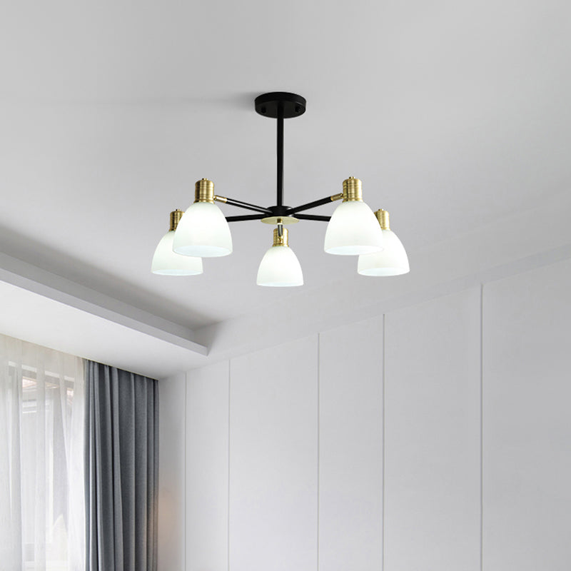 Milky Glass Dome Ceiling Pendant Light Modern Stylish 5/6/8 Lights Golden Chandelier Light Fixture Clearhalo 'Ceiling Lights' 'Chandeliers' 'Glass shade' 'Glass' 'Modern Chandeliers' 'Modern' Lighting' 289407