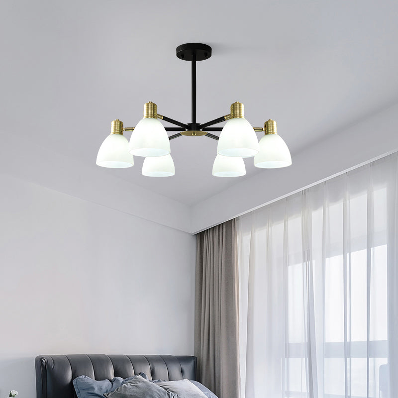 Milky Glass Dome Ceiling Pendant Light Modern Stylish 5/6/8 Lights Golden Chandelier Light Fixture Clearhalo 'Ceiling Lights' 'Chandeliers' 'Glass shade' 'Glass' 'Modern Chandeliers' 'Modern' Lighting' 289413