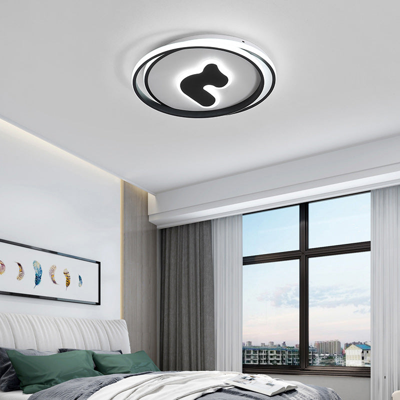 16.5"/20.5" Wide Circle Acrylic Ceiling Fixture Modernism Black LED Flush Mount Lighting, White/Yellow Light/Remote Control Stepless Dimming Black Clearhalo 'Ceiling Lights' 'Close To Ceiling Lights' 'Close to ceiling' 'Flush mount' Lighting' 289442