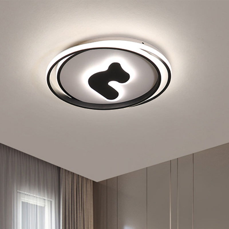 16.5"/20.5" Wide Circle Acrylic Ceiling Fixture Modernism Black LED Flush Mount Lighting, White/Yellow Light/Remote Control Stepless Dimming Black Yellow Clearhalo 'Ceiling Lights' 'Close To Ceiling Lights' 'Close to ceiling' 'Flush mount' Lighting' 289443