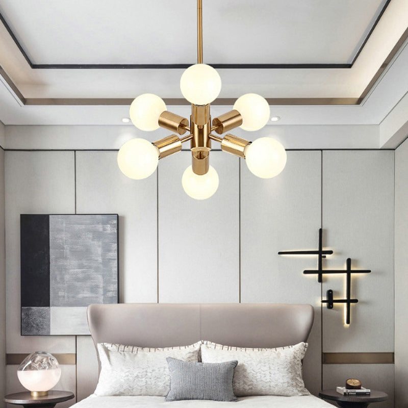 Bare Bulb Metal Chandelier Lighting Modernist Style 6 Heads Golden Hanging Pendant Light for Dining Room Gold Clearhalo 'Ceiling Lights' 'Chandeliers' 'Glass shade' 'Glass' 'Modern Chandeliers' 'Modern' Lighting' 289473