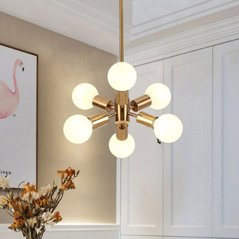 Bare Bulb Metal Chandelier Lighting Modernist Style 6 Heads Golden Hanging Pendant Light for Dining Room Clearhalo 'Ceiling Lights' 'Chandeliers' 'Glass shade' 'Glass' 'Modern Chandeliers' 'Modern' Lighting' 289475