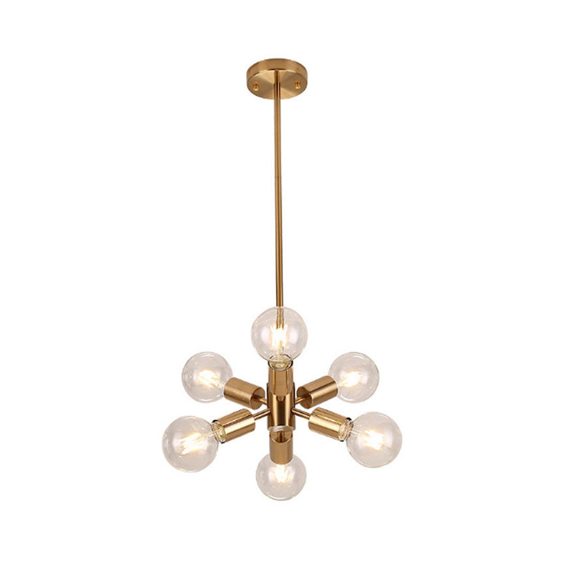 Bare Bulb Metal Chandelier Lighting Modernist Style 6 Heads Golden Hanging Pendant Light for Dining Room Clearhalo 'Ceiling Lights' 'Chandeliers' 'Glass shade' 'Glass' 'Modern Chandeliers' 'Modern' Lighting' 289477