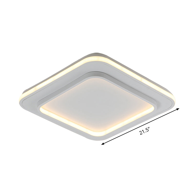 White Square Flush Mount Lighting Minimalist Acrylic 18"/21.5" LED Ceiling Light Fixture in Warm/White Light Clearhalo 'Ceiling Lights' 'Close To Ceiling Lights' 'Close to ceiling' 'Flush mount' Lighting' 289614