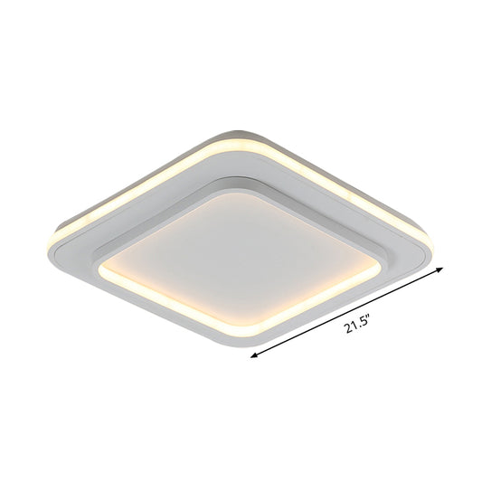 White Square Flush Mount Lighting Minimalist Acrylic 18"/21.5" LED Ceiling Light Fixture in Warm/White Light Clearhalo 'Ceiling Lights' 'Close To Ceiling Lights' 'Close to ceiling' 'Flush mount' Lighting' 289614