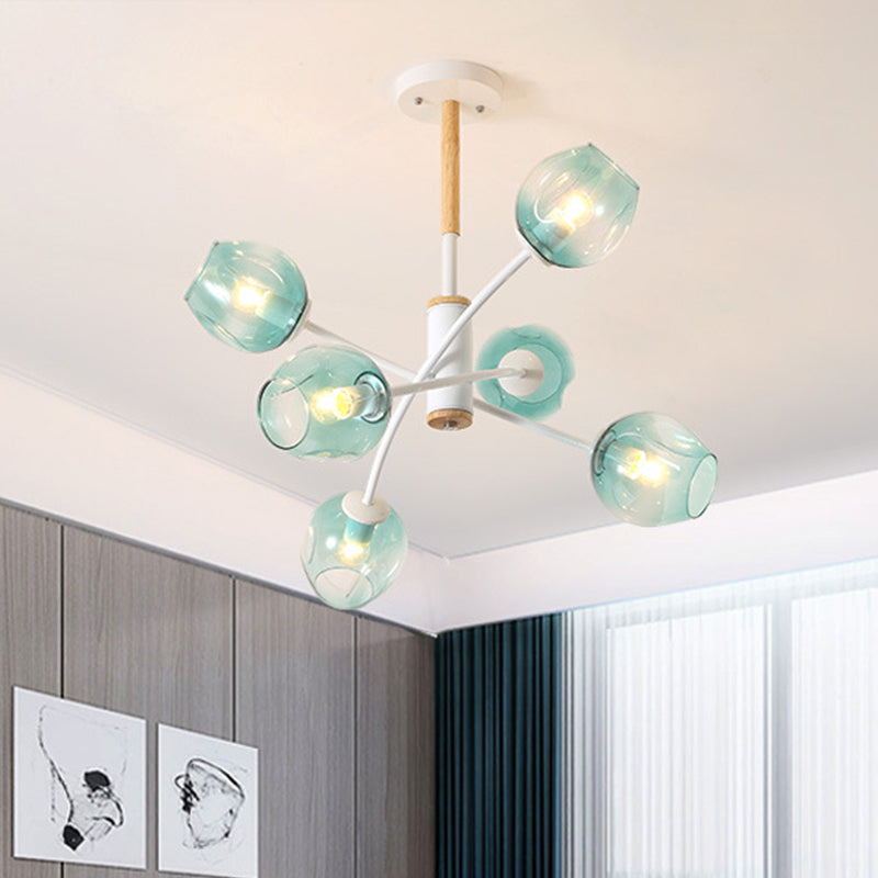 Dome Living Room Chandelier Lighting Blue/Tan Glass 6/8 Lights Contemporary Stylish Hanging Pendant Light 6 Blue Clearhalo 'Ceiling Lights' 'Chandeliers' 'Glass shade' 'Glass' 'Modern Chandeliers' 'Modern' Lighting' 289615