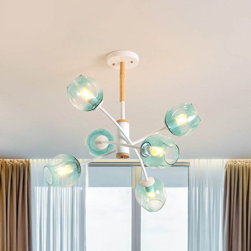 Dome Living Room Chandelier Lighting Blue/Tan Glass 6/8 Lights Contemporary Stylish Hanging Pendant Light Clearhalo 'Ceiling Lights' 'Chandeliers' 'Glass shade' 'Glass' 'Modern Chandeliers' 'Modern' Lighting' 289616