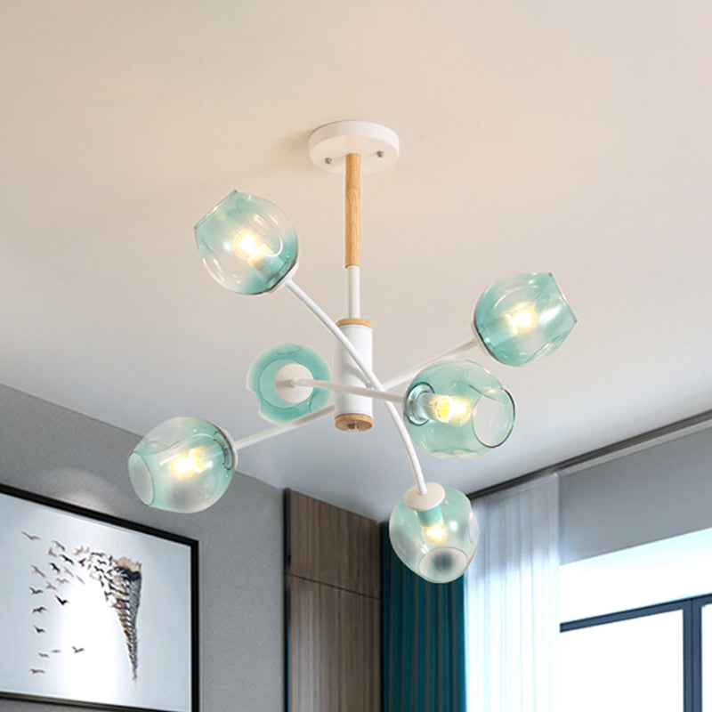 Dome Living Room Chandelier Lighting Blue/Tan Glass 6/8 Lights Contemporary Stylish Hanging Pendant Light Clearhalo 'Ceiling Lights' 'Chandeliers' 'Glass shade' 'Glass' 'Modern Chandeliers' 'Modern' Lighting' 289617