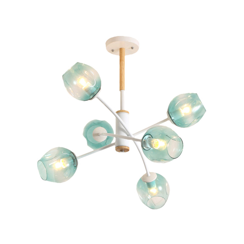 Dome Living Room Chandelier Lighting Blue/Tan Glass 6/8 Lights Contemporary Stylish Hanging Pendant Light Clearhalo 'Ceiling Lights' 'Chandeliers' 'Glass shade' 'Glass' 'Modern Chandeliers' 'Modern' Lighting' 289619