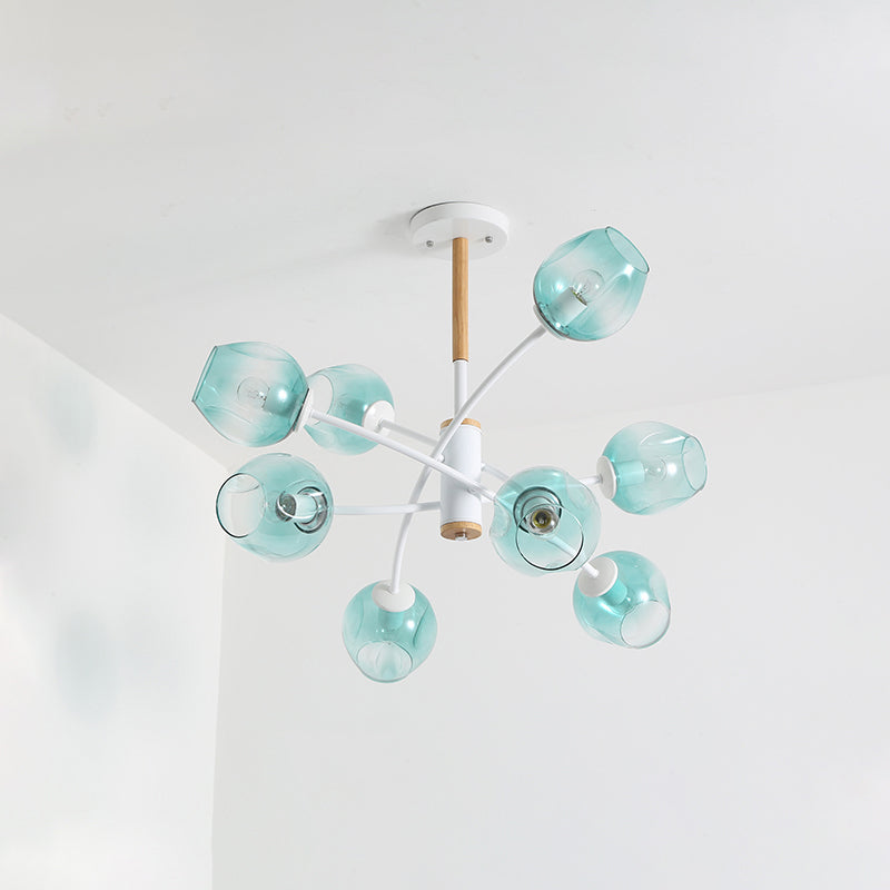 Dome Living Room Chandelier Lighting Blue/Tan Glass 6/8 Lights Contemporary Stylish Hanging Pendant Light Clearhalo 'Ceiling Lights' 'Chandeliers' 'Glass shade' 'Glass' 'Modern Chandeliers' 'Modern' Lighting' 289622