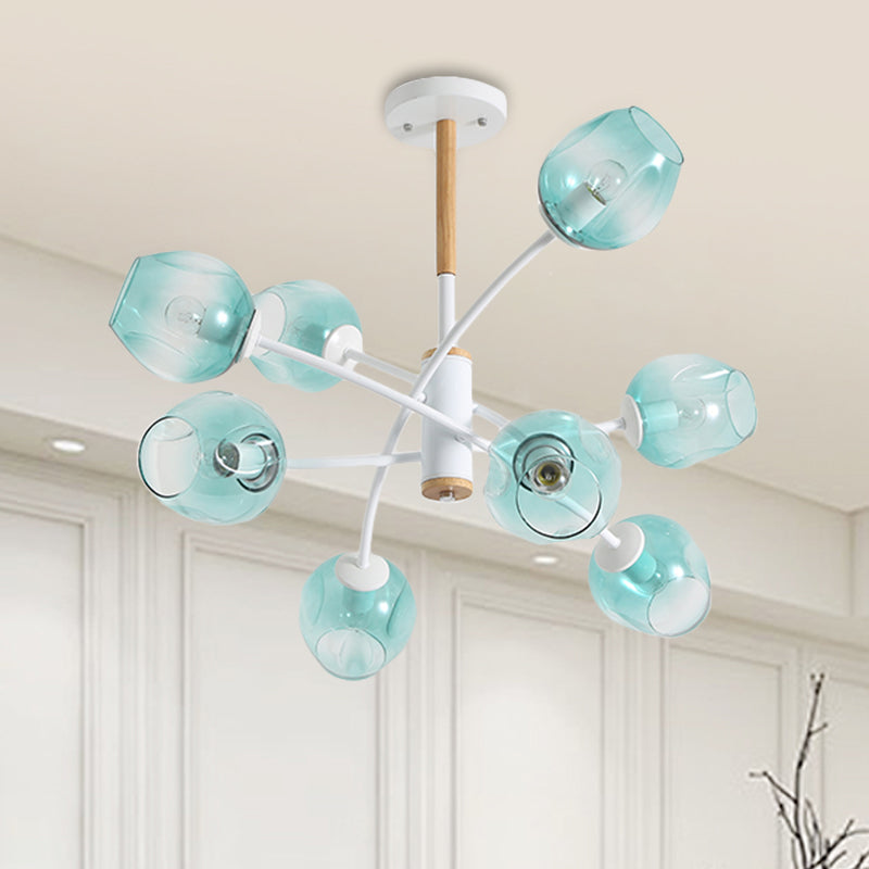 Dome Living Room Chandelier Lighting Blue/Tan Glass 6/8 Lights Contemporary Stylish Hanging Pendant Light Clearhalo 'Ceiling Lights' 'Chandeliers' 'Glass shade' 'Glass' 'Modern Chandeliers' 'Modern' Lighting' 289623