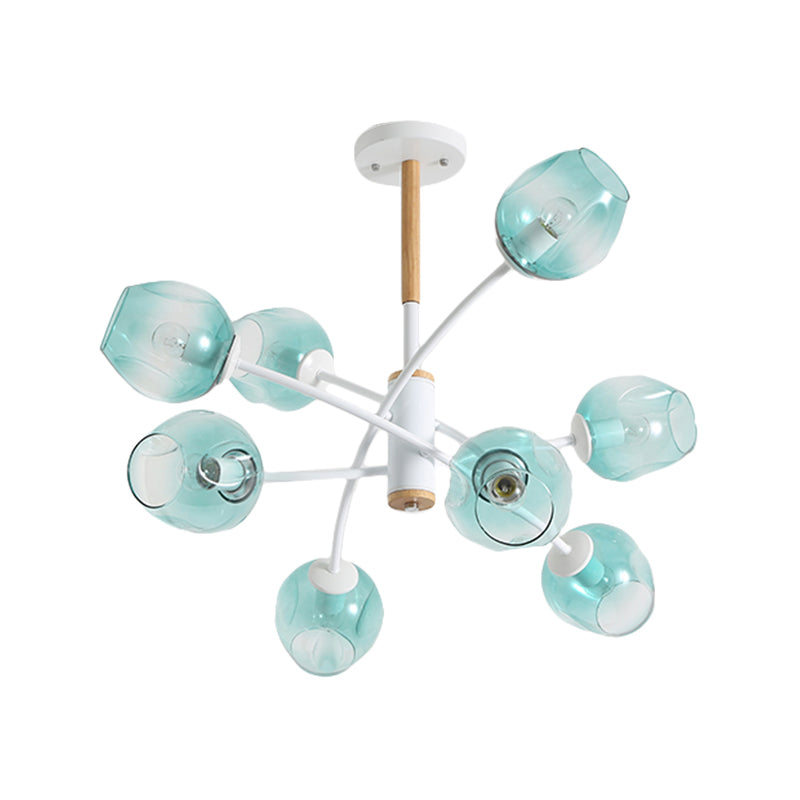 Dome Living Room Chandelier Lighting Blue/Tan Glass 6/8 Lights Contemporary Stylish Hanging Pendant Light Clearhalo 'Ceiling Lights' 'Chandeliers' 'Glass shade' 'Glass' 'Modern Chandeliers' 'Modern' Lighting' 289625