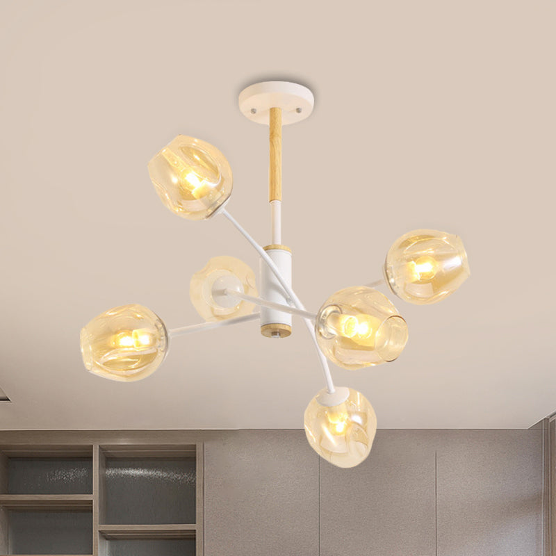 Dome Living Room Chandelier Lighting Blue/Tan Glass 6/8 Lights Contemporary Stylish Hanging Pendant Light 6 Tan Clearhalo 'Ceiling Lights' 'Chandeliers' 'Glass shade' 'Glass' 'Modern Chandeliers' 'Modern' Lighting' 289627