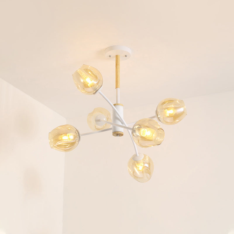 Dome Living Room Chandelier Lighting Blue/Tan Glass 6/8 Lights Contemporary Stylish Hanging Pendant Light Clearhalo 'Ceiling Lights' 'Chandeliers' 'Glass shade' 'Glass' 'Modern Chandeliers' 'Modern' Lighting' 289628