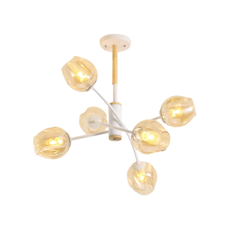 Dome Living Room Chandelier Lighting Blue/Tan Glass 6/8 Lights Contemporary Stylish Hanging Pendant Light Clearhalo 'Ceiling Lights' 'Chandeliers' 'Glass shade' 'Glass' 'Modern Chandeliers' 'Modern' Lighting' 289631