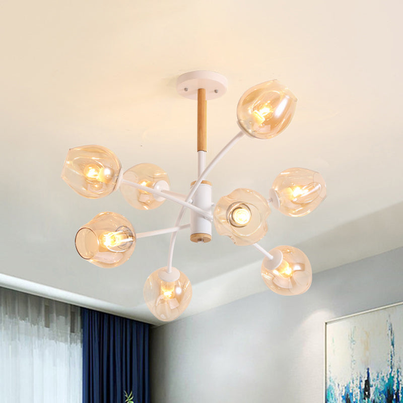 Dome Living Room Chandelier Lighting Blue/Tan Glass 6/8 Lights Contemporary Stylish Hanging Pendant Light 8 Tan Clearhalo 'Ceiling Lights' 'Chandeliers' 'Glass shade' 'Glass' 'Modern Chandeliers' 'Modern' Lighting' 289633